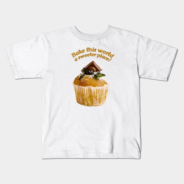 Vegan Vanilla Cupcake with Chocolate and Green Leaves Kids T-Shirt by ArtMorfic